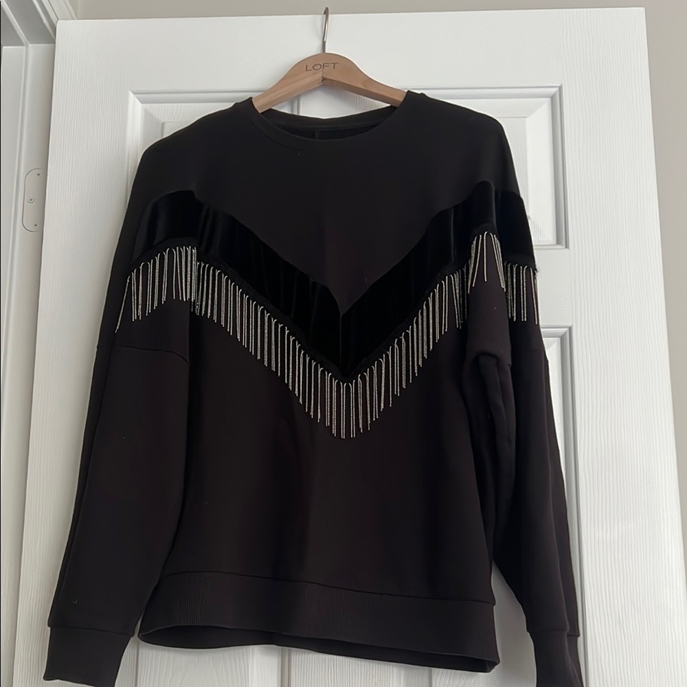 Loft Black Sweater with Fringe Detail